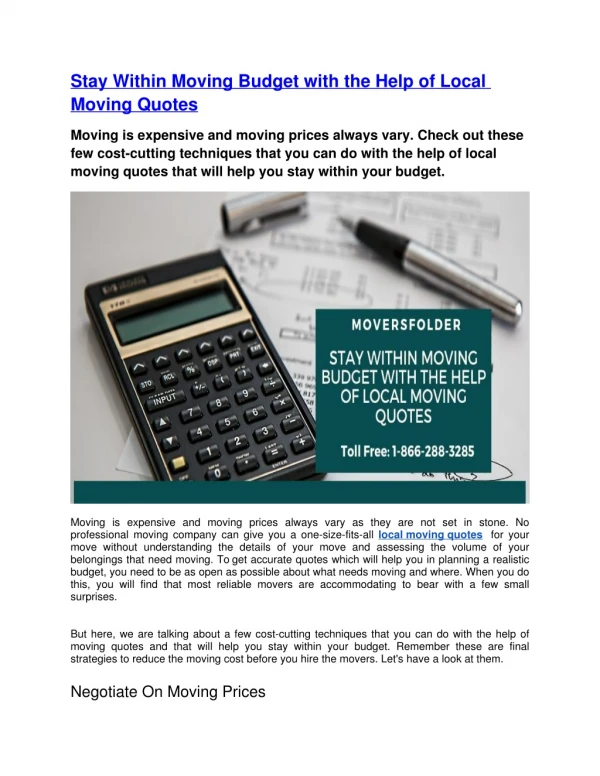 stay within moving budget with the help of local