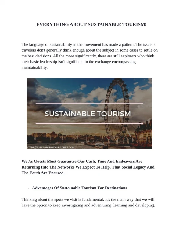 Everything about Sustainable Tourism!