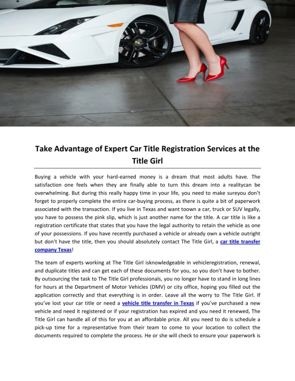 Take Advantage of Expert Car Title Registration Services at the Title Girl