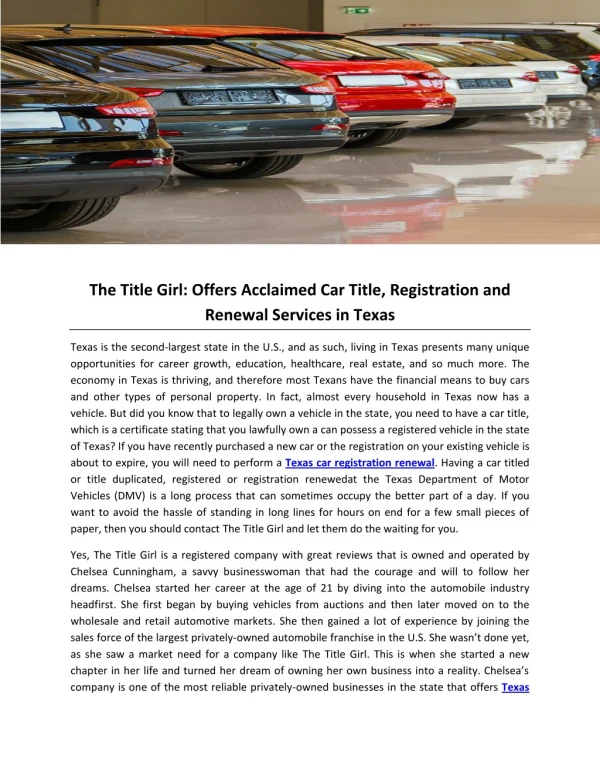 The Title Girl: Offers Acclaimed Car Title, Registration and Renewal Services in Texas