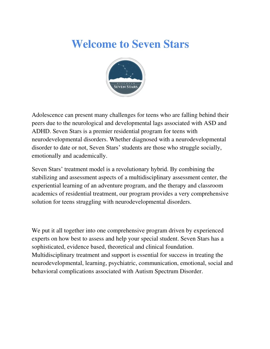 welcome to seven stars