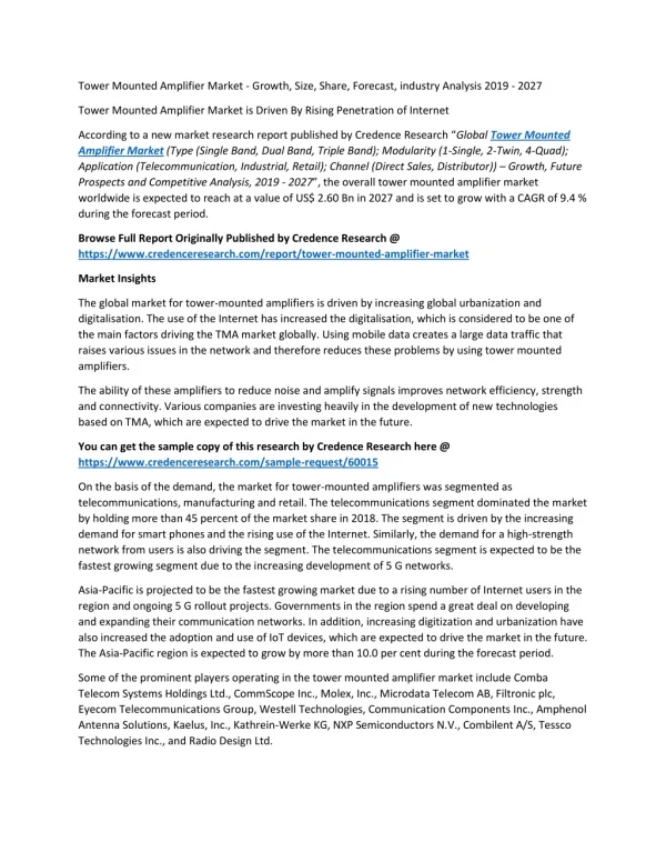 tower mounted amplifier market growth size share