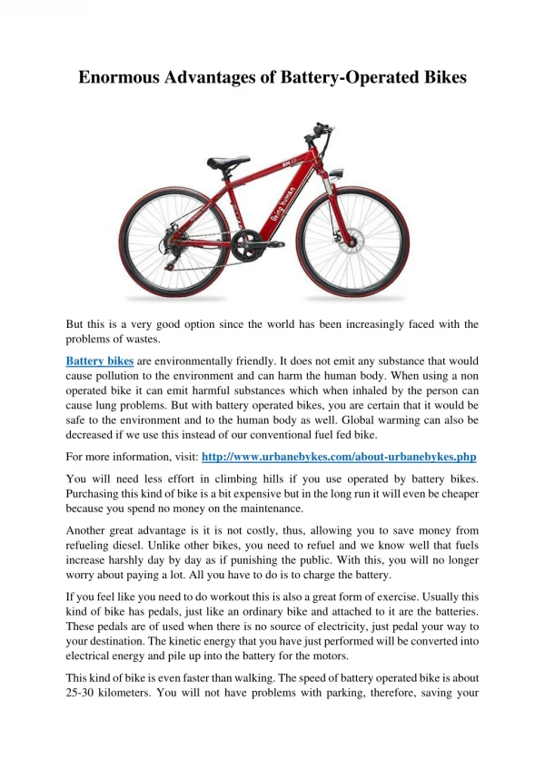 enormous advantages of battery operated bikes