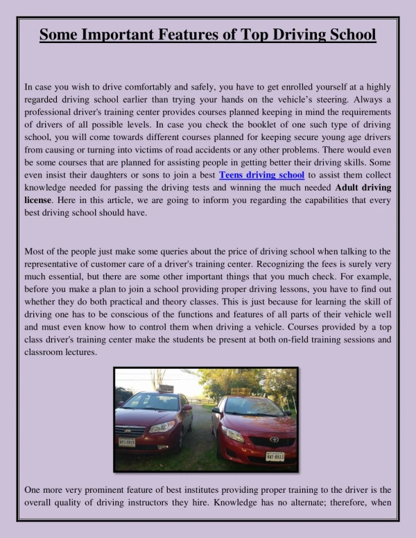 some important features of top driving school