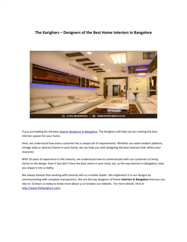 The Karighars – Top Villa Interior Designer in Bangalore
