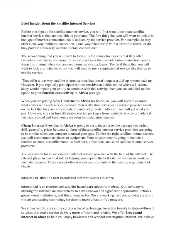 brief insight about the satellite internet