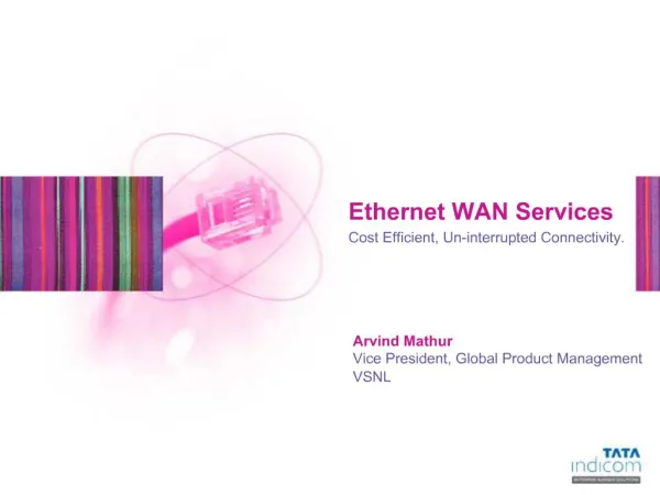 Ethernet WAN Services Cost Efficient, Un-interrupted Connectivity.