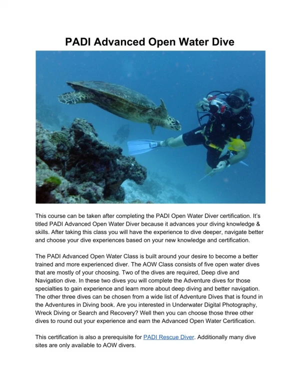 PADI Advanced Open Water Dive