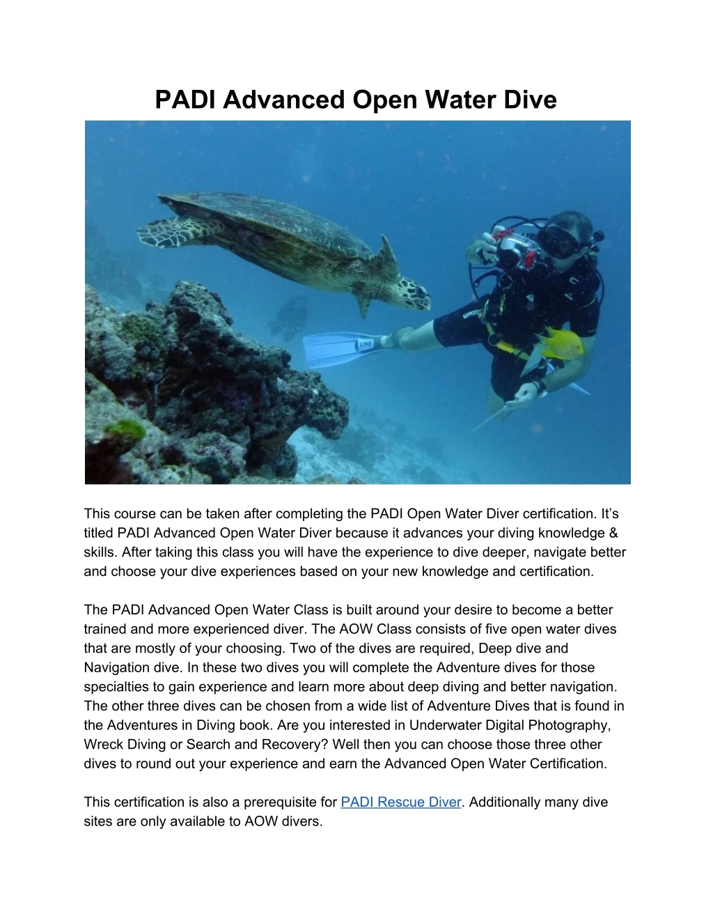 padi advanced open water dive