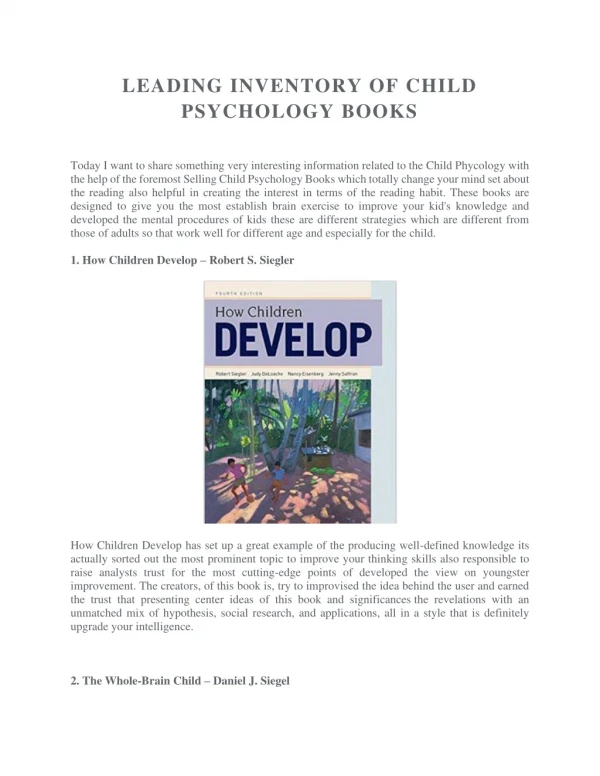 LEADING INVENTORY OF CHILD PSYCHOLOGY BOOKS