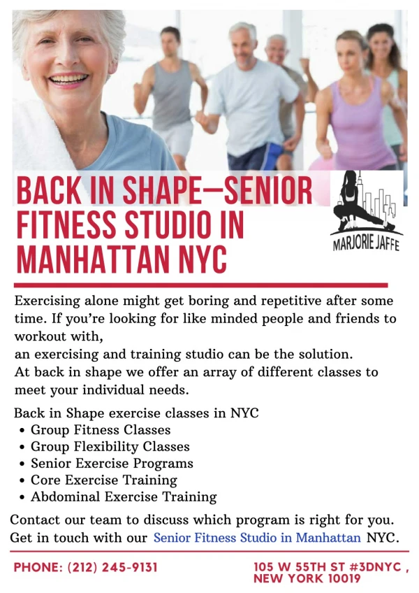 Back In Shape – Senior Fitness Studio in Manhattan NYC