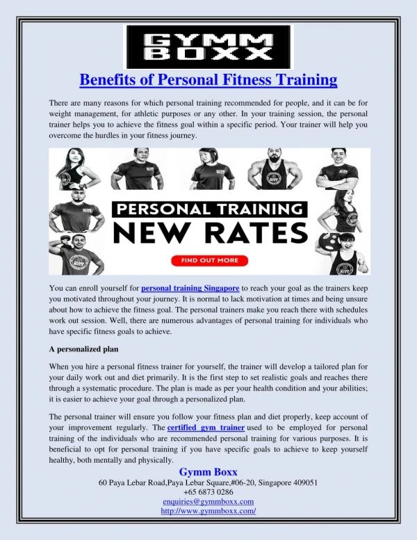 Benefits of Personal Fitness Training