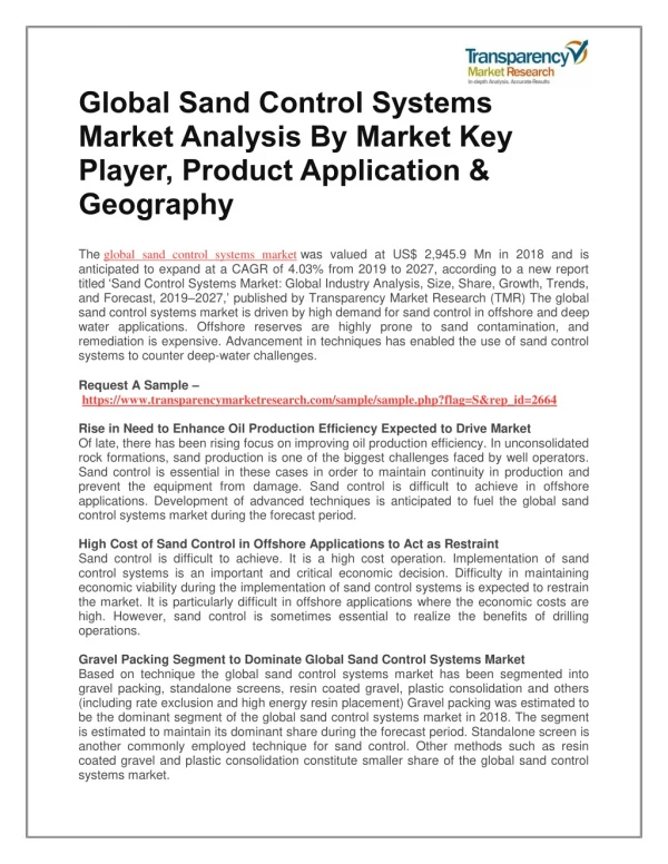 global sand control systems market analysis