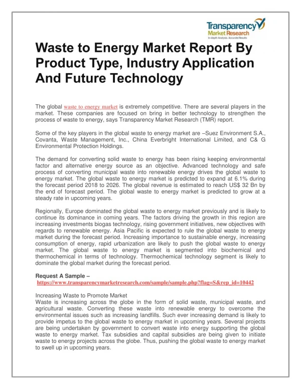 waste to energy market report by product type