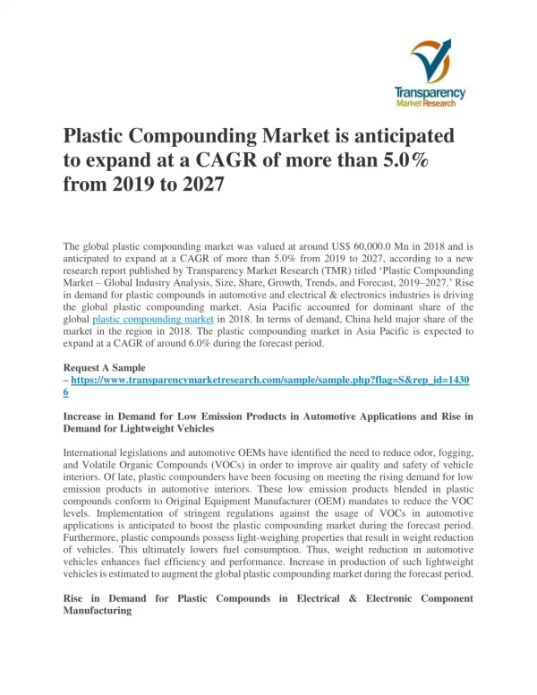 plastic compounding market is anticipated