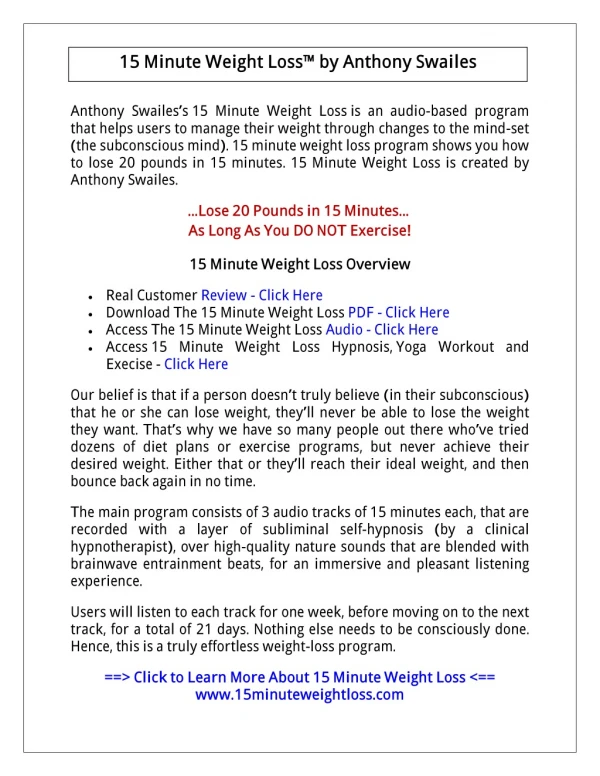 (AUDIO PDF) 15 Minute Weight Loss PDF Download: Anthony Swailes Audiobook