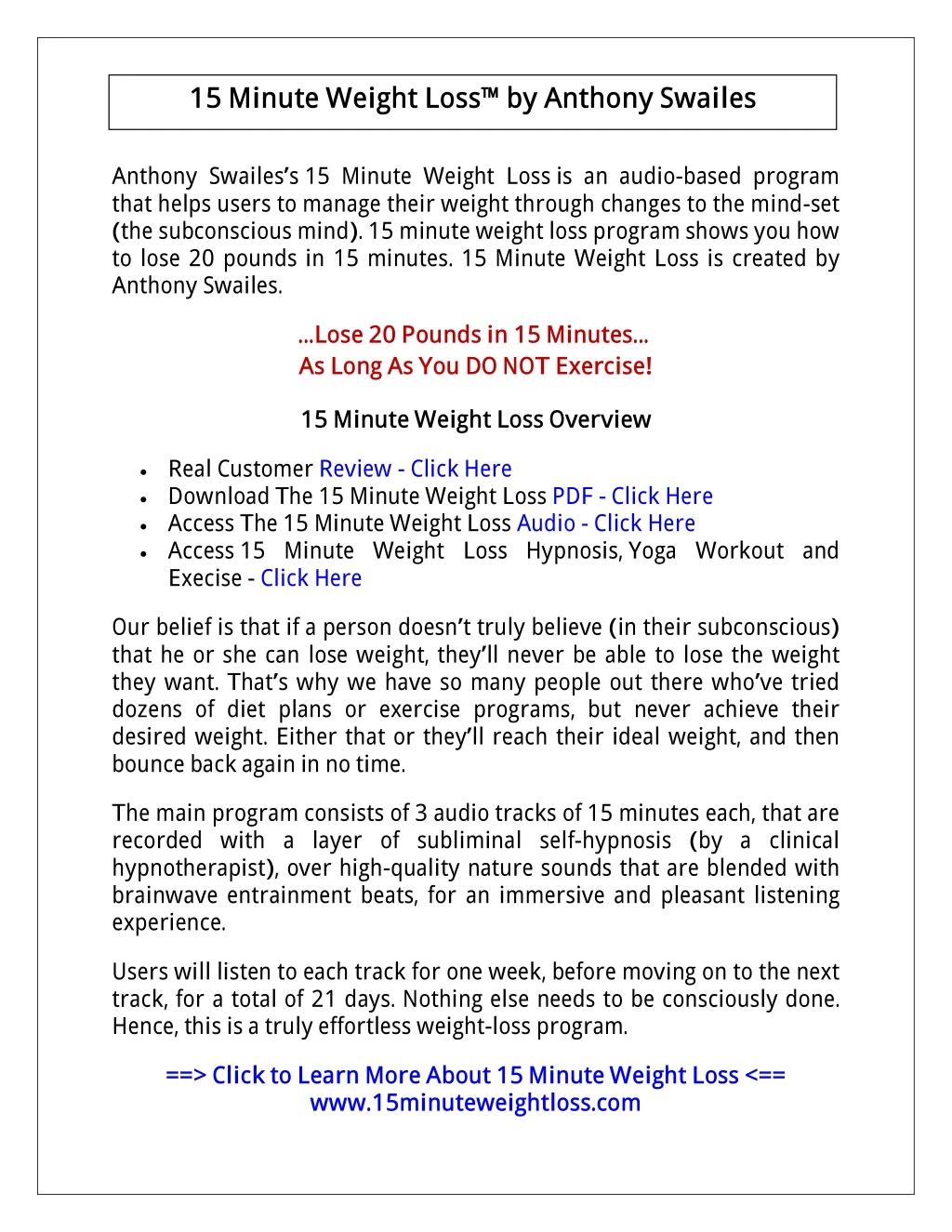 15 minute weight loss by anthony swailes