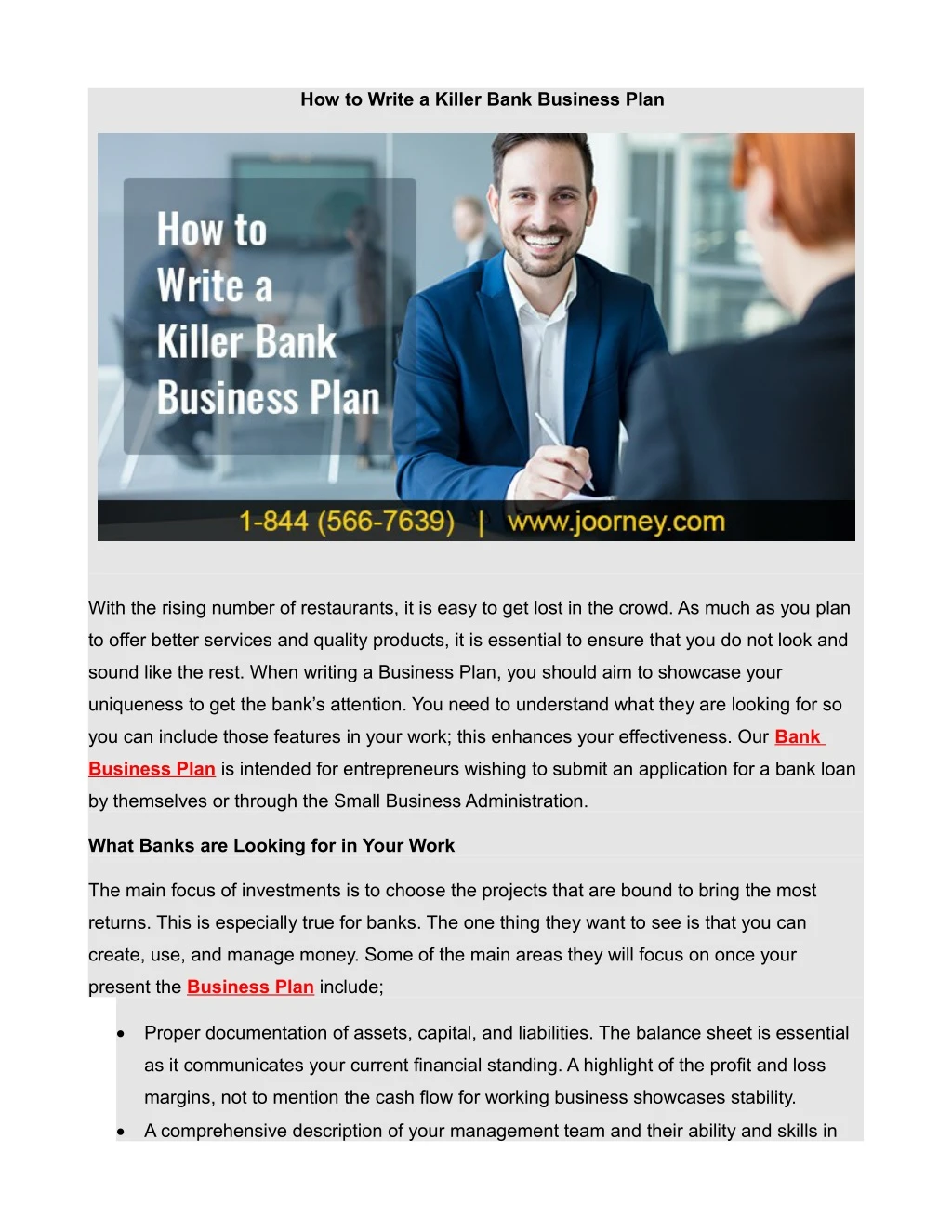 how to write a killer bank business plan
