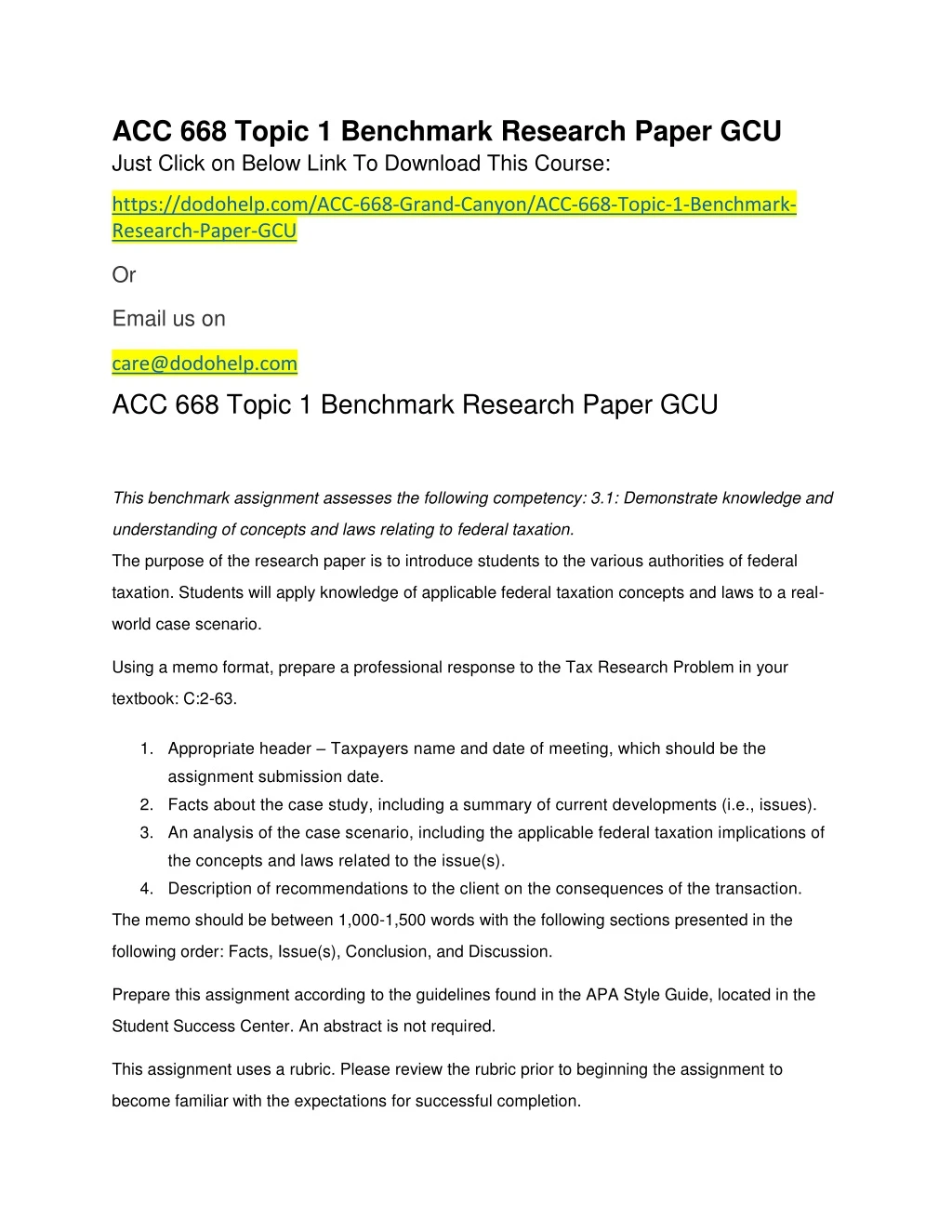 acc 668 topic 1 benchmark research paper gcu just