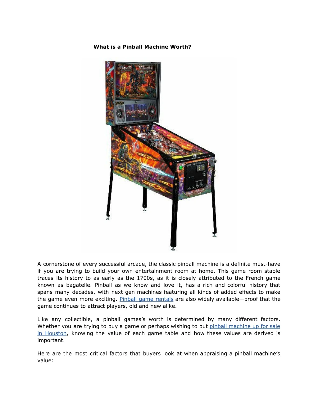 what is a pinball machine worth