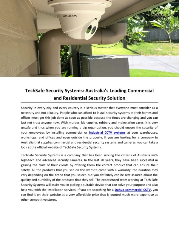 TechSafe Security Systems: Australia’s Leading Commercial and Residential Security Solution