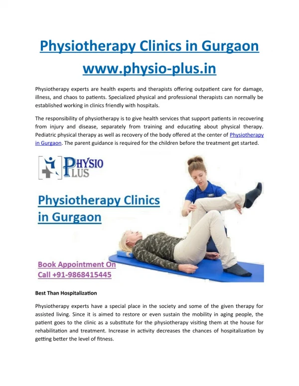 Physiotherapy Clinics in Gurgaon: www.physio-plus.in