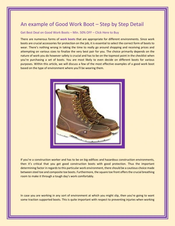 An example of Good Work Boot – Step by Step Detail