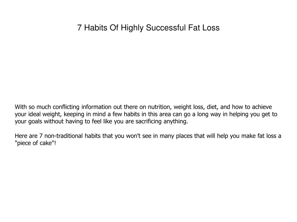 7 habits of highly successful fat loss