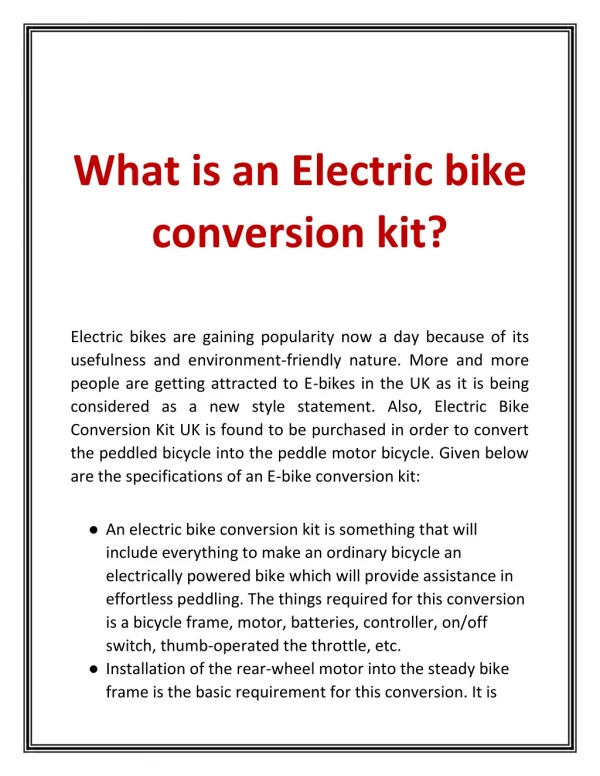 What is an Electric bike conversion kit?