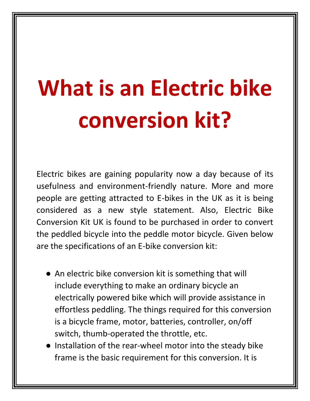 what is an electric bike conversion kit