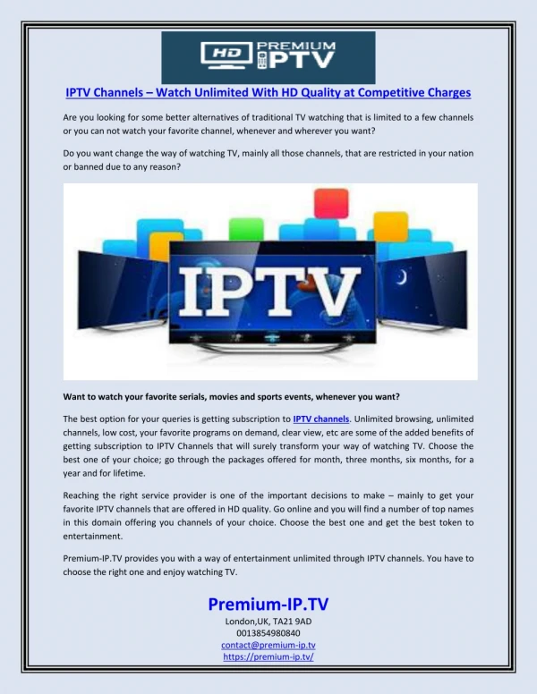 IPTV Channels – Watch Unlimited With HD Quality at Competitive Charges