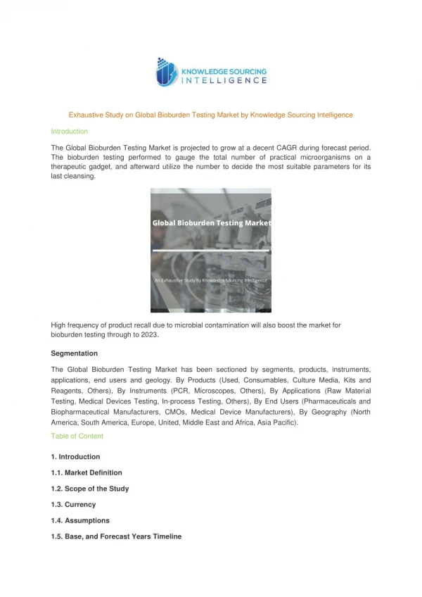 exhaustive study on global bioburden testing