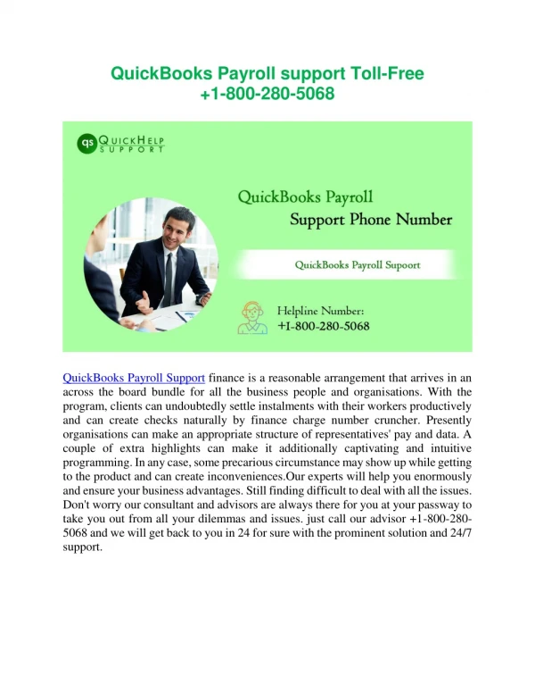 QuickBooks Payroll support Toll-Free 1-800-280-5068