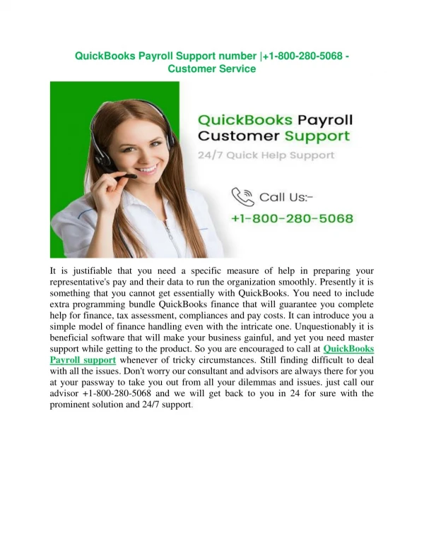 QuickBooks Payroll Support number | 1-800-280-5068 - Customer Service