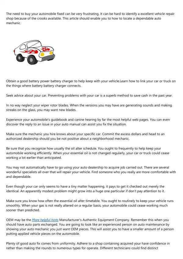 the need to buy your automobile fixed can be very