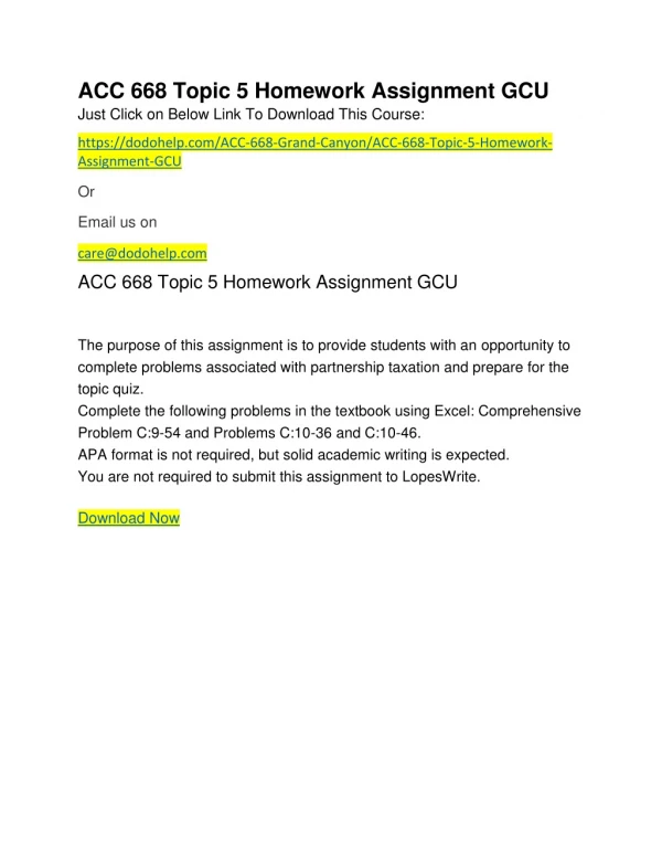 ACC 668 Topic 5 Homework Assignment GCU