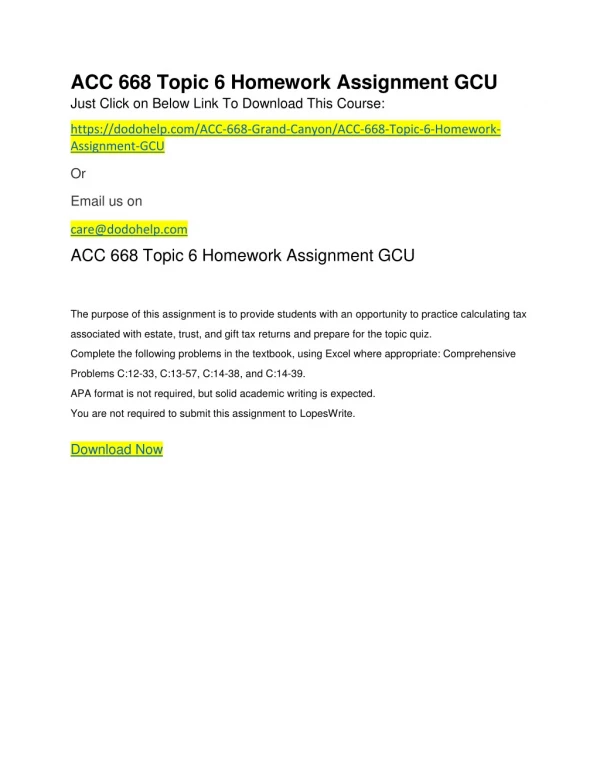 ACC 668 Topic 6 Homework Assignment GCU