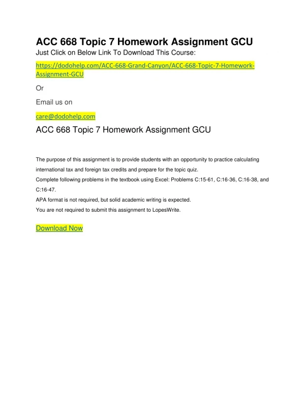 ACC 668 Topic 7 Homework Assignment GCU