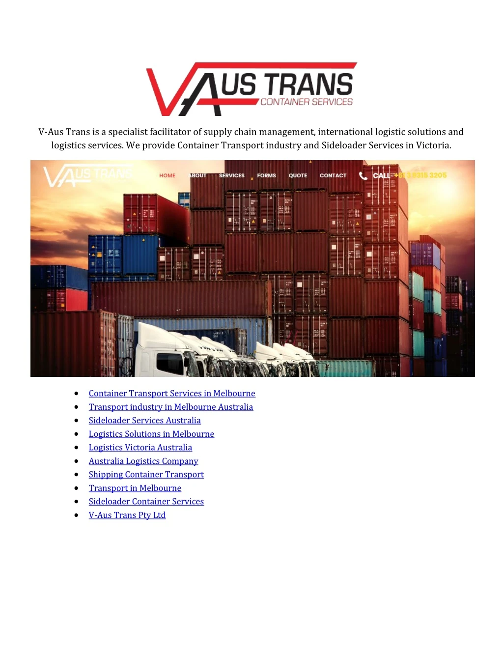 v aus trans is a specialist facilitator of supply