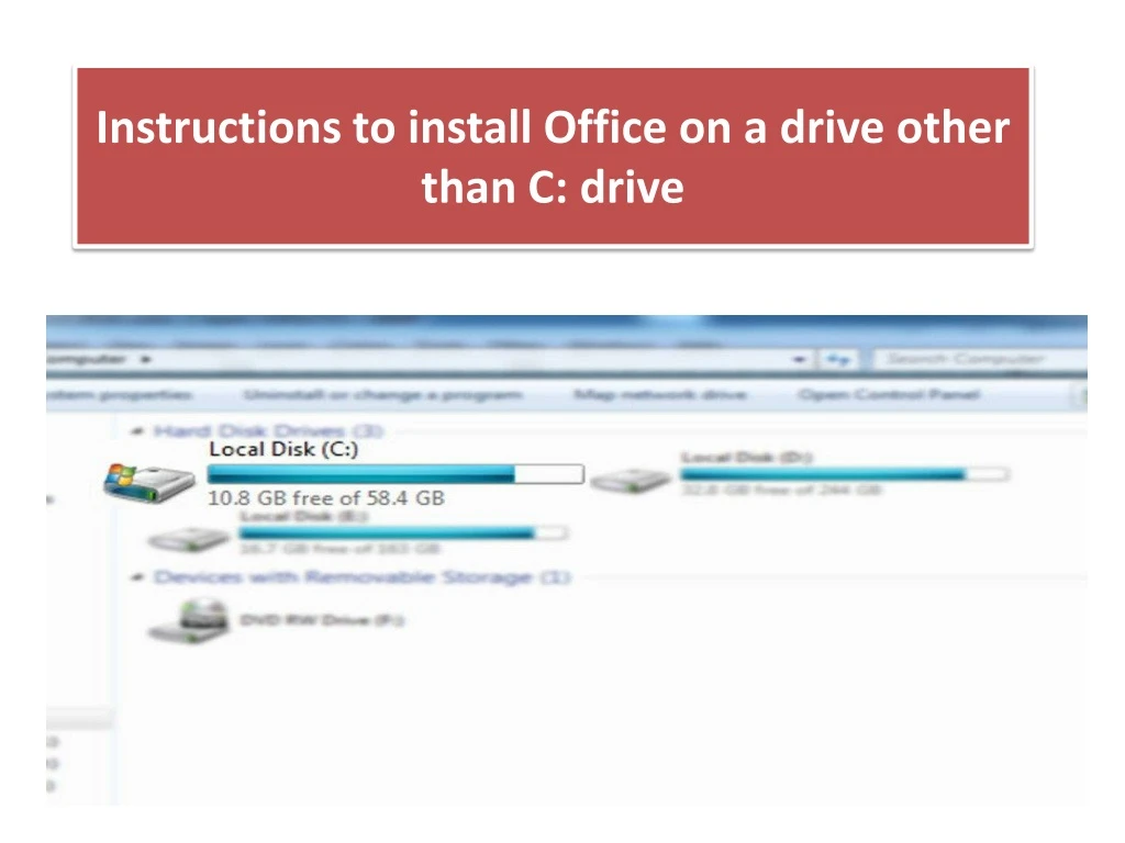 instructions to install office on a drive other than c drive