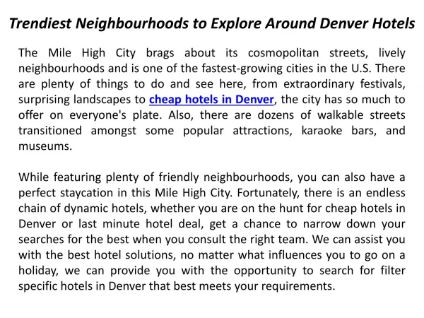 Trendiest Neighbourhoods to Explore Around Denver Hotels