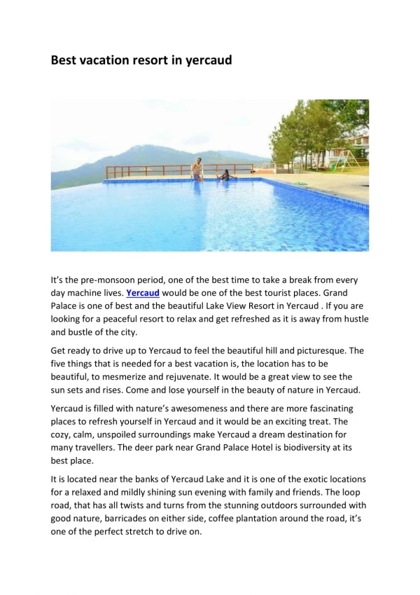 best vacation resort in yercaud