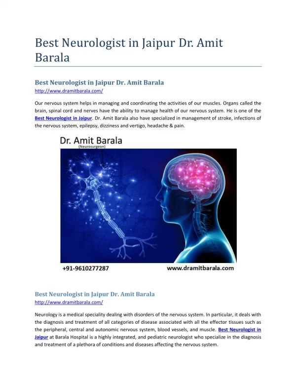 Best Neurologist in Jaipur Dr. Amit Barala