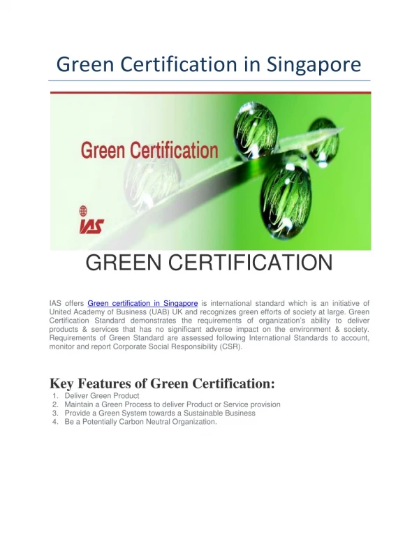 Green Certification in Singapore | Green Certificate For Product in Singapore