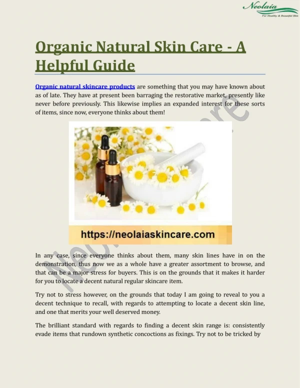 Organic Natural Skin Care - A Helpful Guide