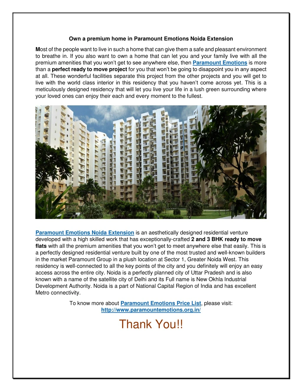 own a premium home in paramount emotions noida