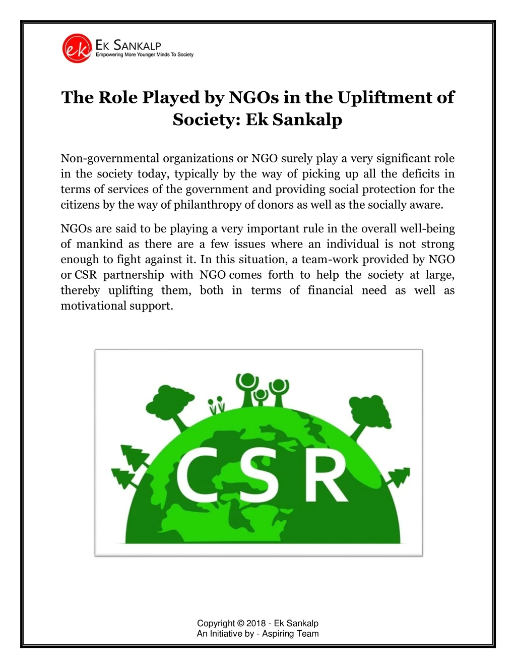the role played by ngos in the upliftment