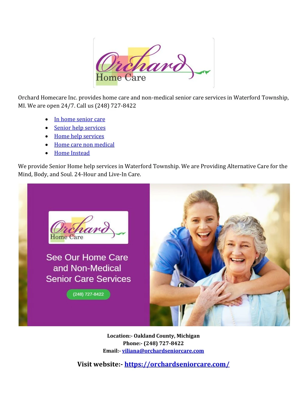 orchard homecare inc provides home care