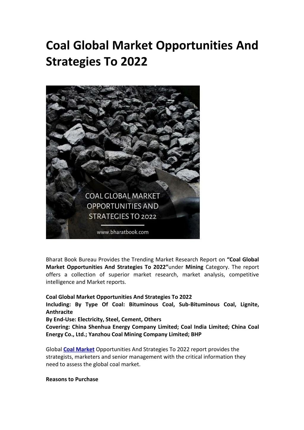 coal global market opportunities and strategies