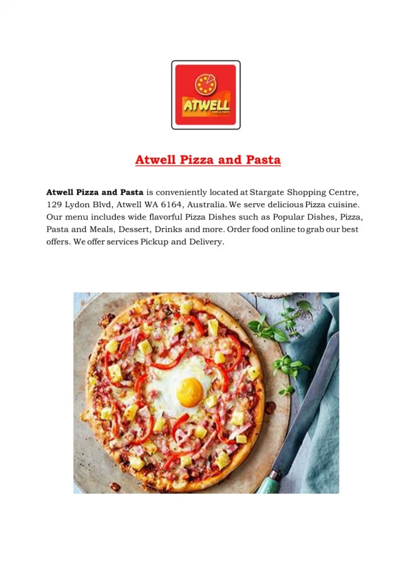 5% Off -  Atwell Pizza and Pasta menu - Atwell Perth, WA